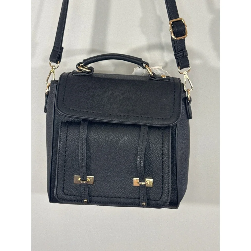 Gussaci Black Vegan Leather Satchel Crossbody Bag Gold Hardware NEW Preppy